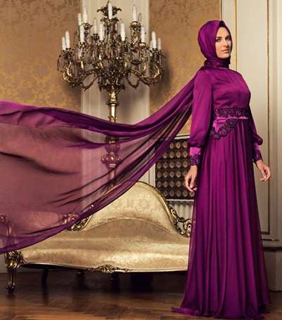 صور موضة فساتين السهرة والحجاب بالألوان