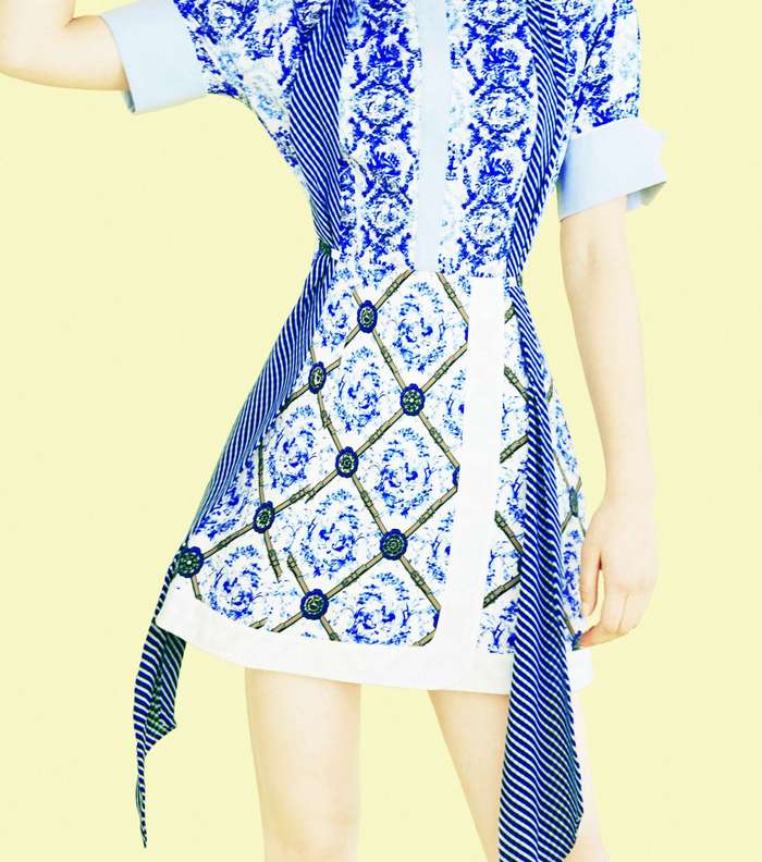 الفستان المطبع بالياقة الكلاسيكية وبالقصة غير المستقيمة من ماري كاترانتزو مجموعة Resort 2017