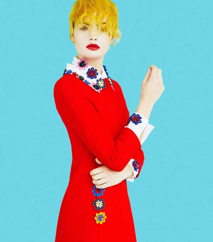 الفستان القصير المطرز عند اطرافه بورود الكروشيه من ماري كاترانتزو