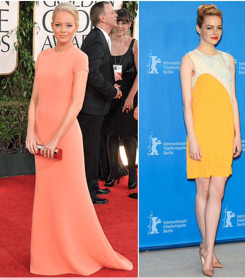 إيما ستون اختارت منذ سنوات فستاناً بلون باستيلي وها هي تختار مؤخراً فستاناً بموضة الـ Color Blocks
