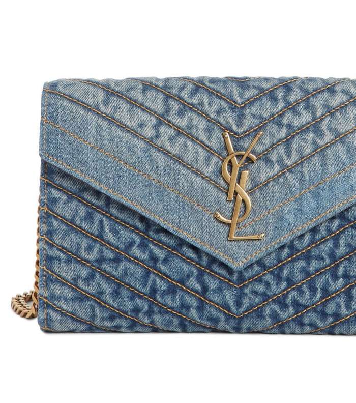 حقيبة سان لوران Wallet on Chain بقماش مبطن ومن الدنيم