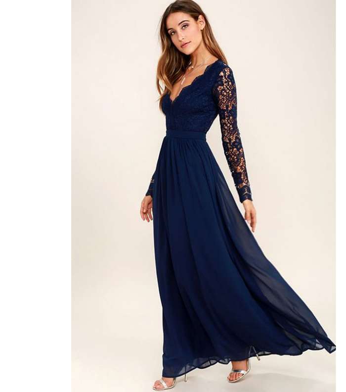 فستان كحلي طويل