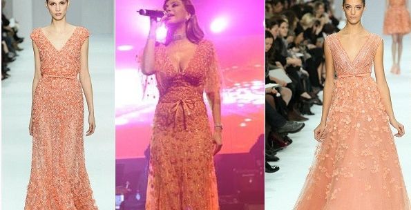 نوال الزغبي  في فستان لإيلي صعب قبل عرضه في باريس 