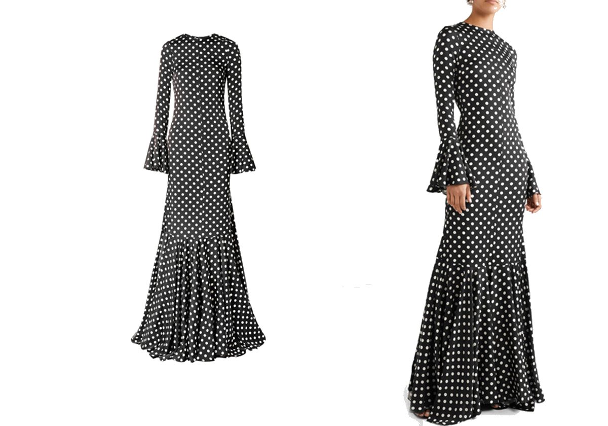 فستان Allonia fluted polka-dot silk-blend satin gown من CAROLINE CONSTAS