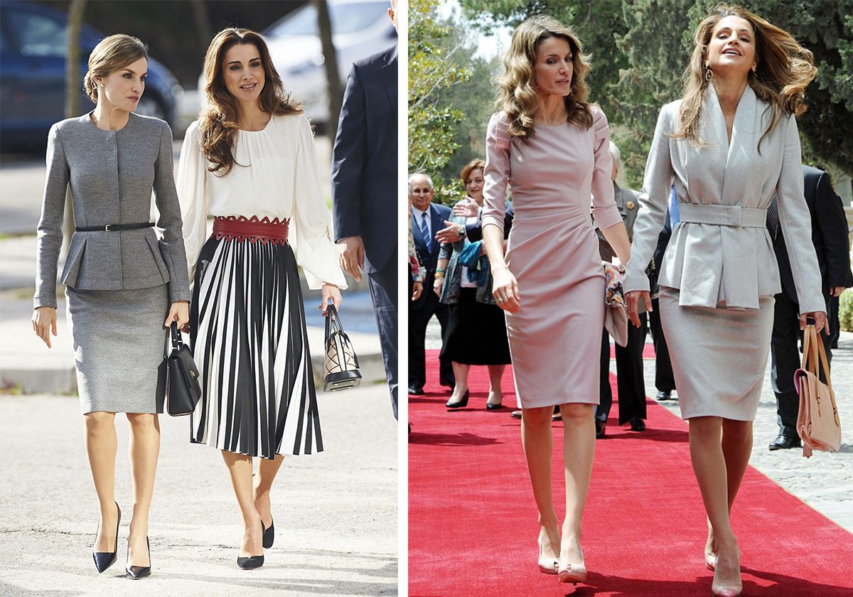 الملكة رانيا والملكية ليتيسيا ترتديان الالوان الاحادية والباستيلية
