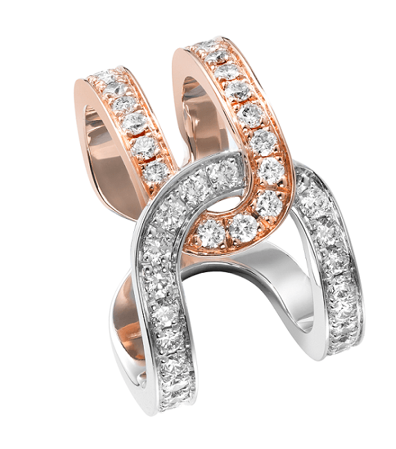 لقاء الذهب الأصفر والأبيض والاماس في خاتم فريد التصميم من بياجييه