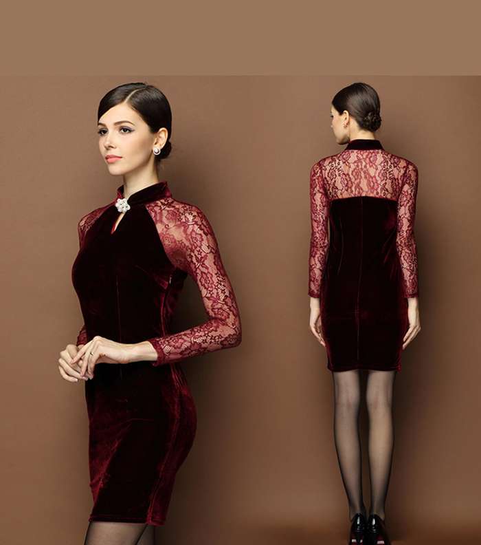 تصفحي موديلات مخمل كم طويل باللون الاحمر