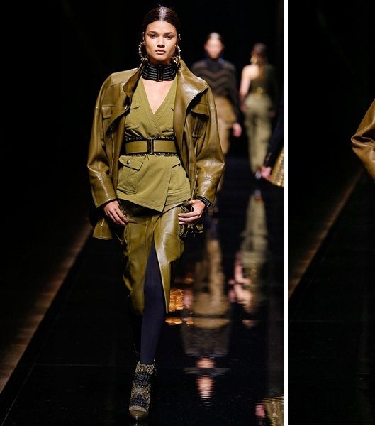 موضة سترات الجلد باللّون الكاكي