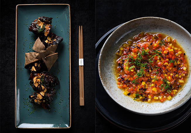 طبق Miso Grilled Karubi و O Style Salmon Sashimi