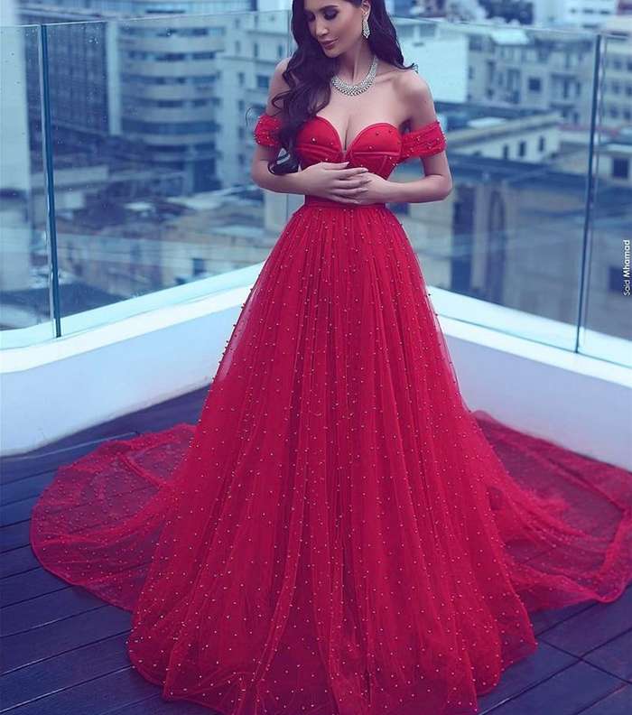 صور اجمل فستان عرس احمر