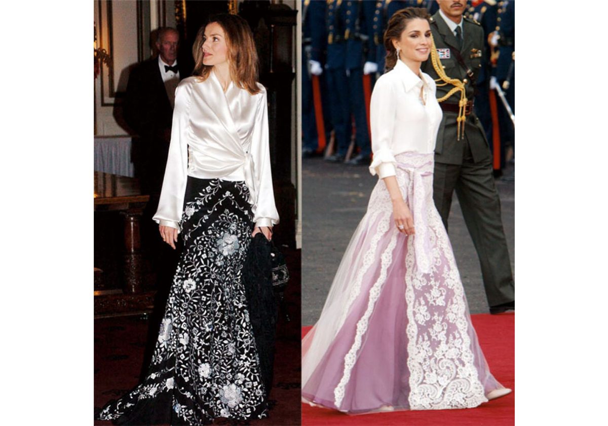 الملكة رانيا والملكة ليتيسيا بالاطلالة الكلاسيكية ذاتها