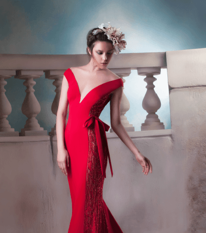 فستان احمر مميز من حنا توما من مجموعة الازياء الراقية لصيف 2015