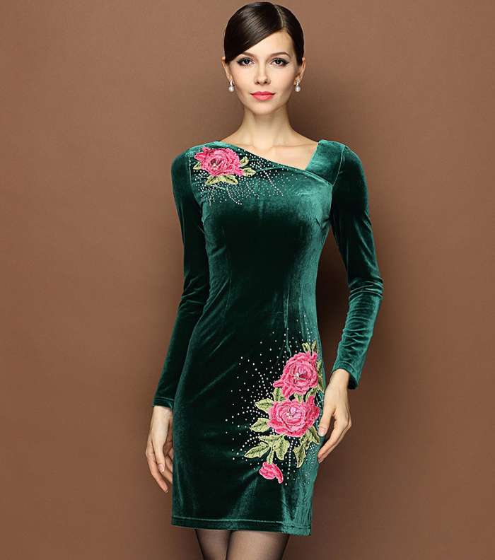 بالصور فساتين قطيفه باكمام طويله وبالموديلات