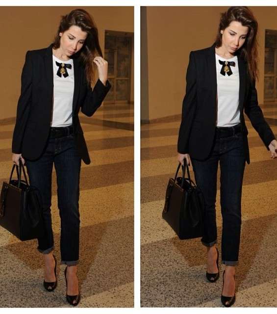 نانسي عجرم تعتمد موضة التوب بربطة العنق