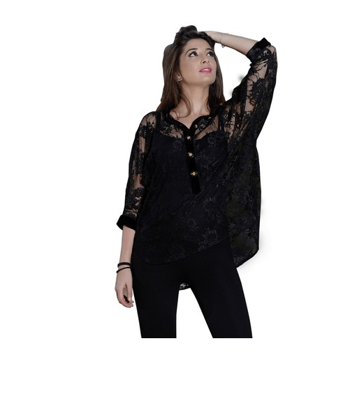 بلايز دانتيل Black Lace With Velvet Top
