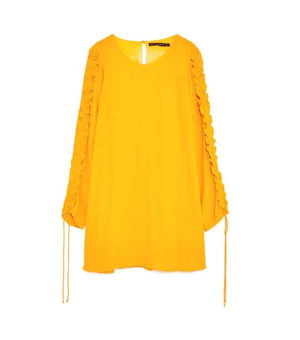 فستان باسلوب منسدل من Zara باللون الاصفر