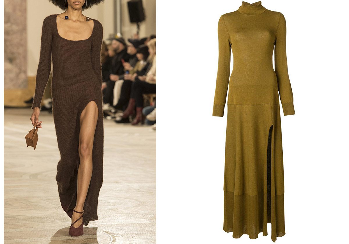 اختاري هذا الشتاء الفستان الصوفي مع الشق على الساق