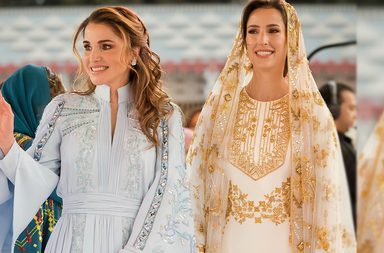 الملكة رانيا بفستان من تصميم سعيد قبيسي