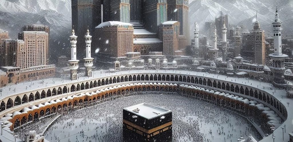 الثلوج تكسو المسجد الحرام في مكة 