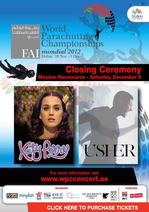 بطولة العالم في القفز بالمظلات في دبي مع Usher وKaty Perry! 