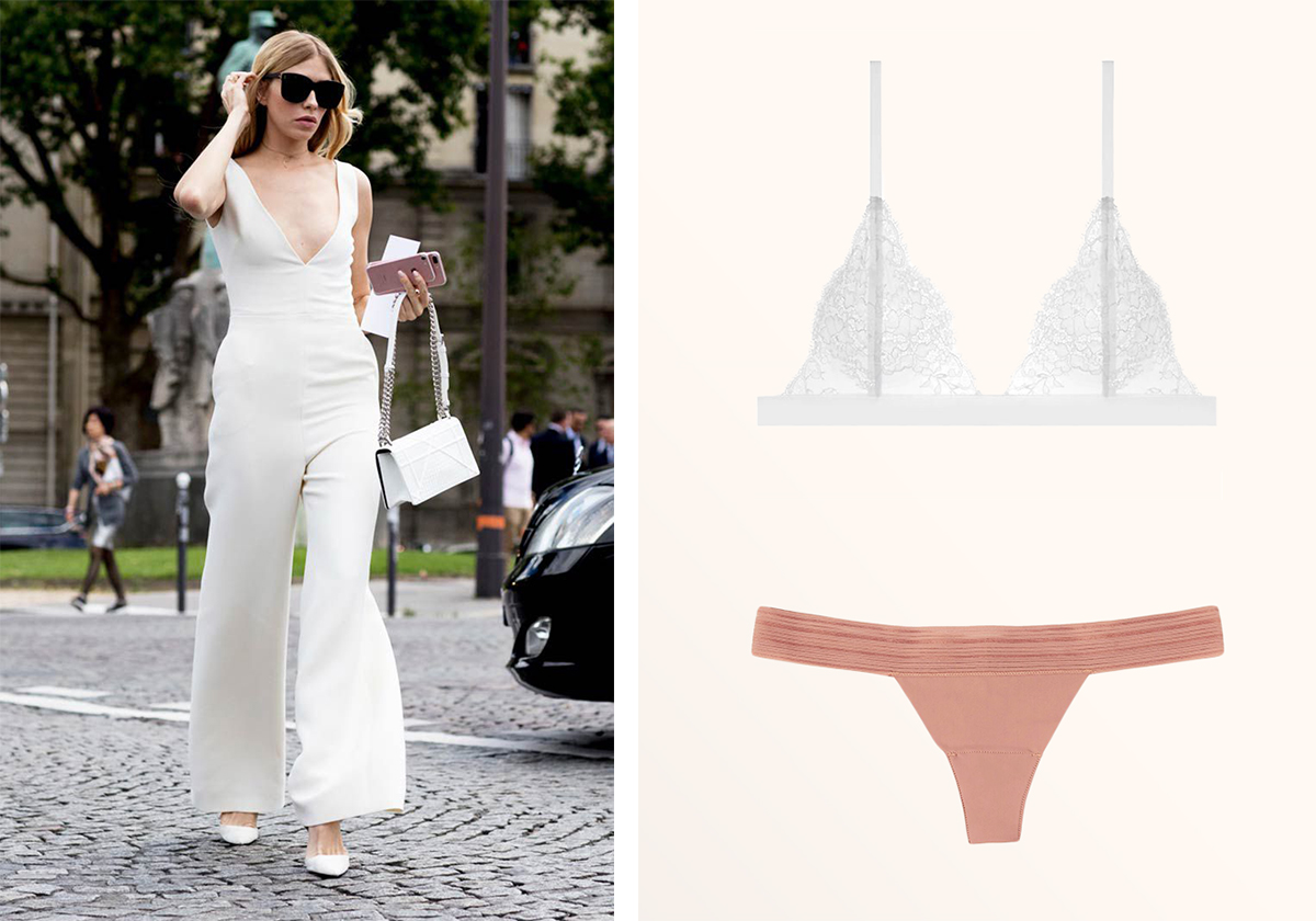 حمالة صدر الـ Bralette بالقصة المنخفضة والـ String للجامبسوت والسروال الابيض