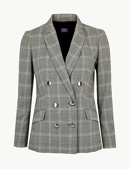 بلايزر مقطعة بمربعات بنقشة الـ Plaid من Marks & Spencer