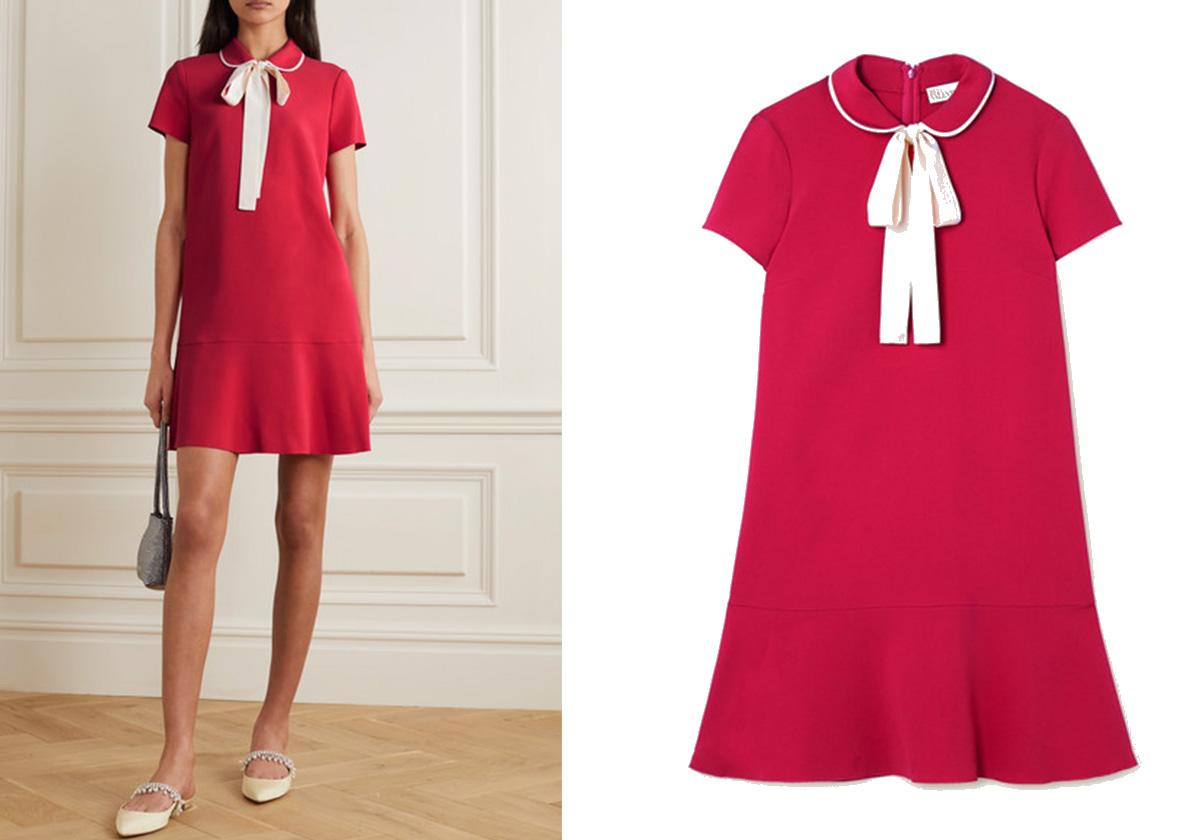 تسوّقي الفستان الأحمر القصير Pussy-bow crepe mini dress من REDVALENTINO