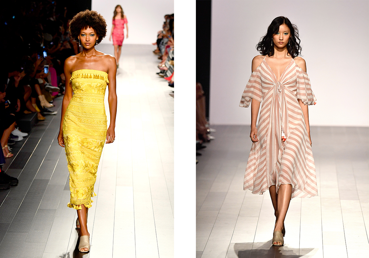 الفستان المتوسط الطول او الفستان المقلم المنسدل باكمام منسدلة من tadashi shoji